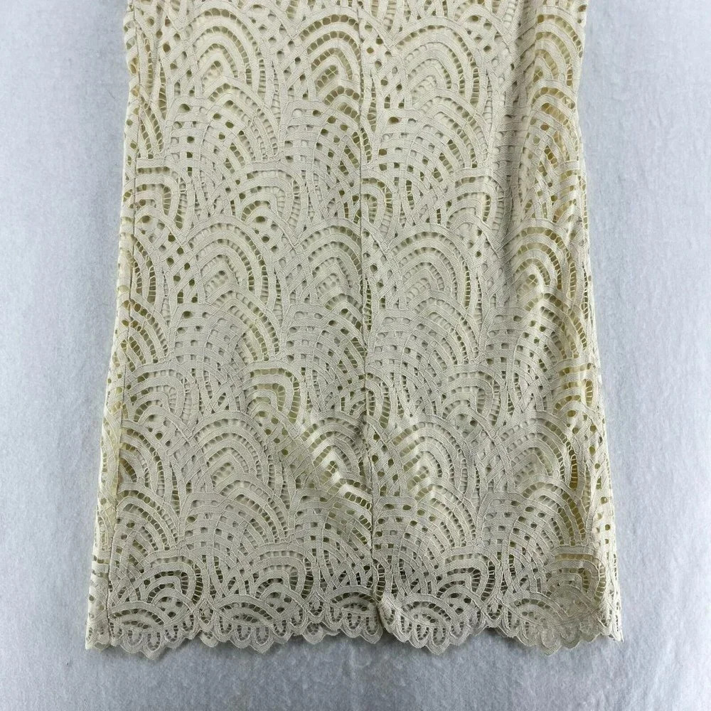 Zara Shift Dress Sz Small Beige Black Collar Short Sleeve High Neck Lace Lined - Picture 10 of 14